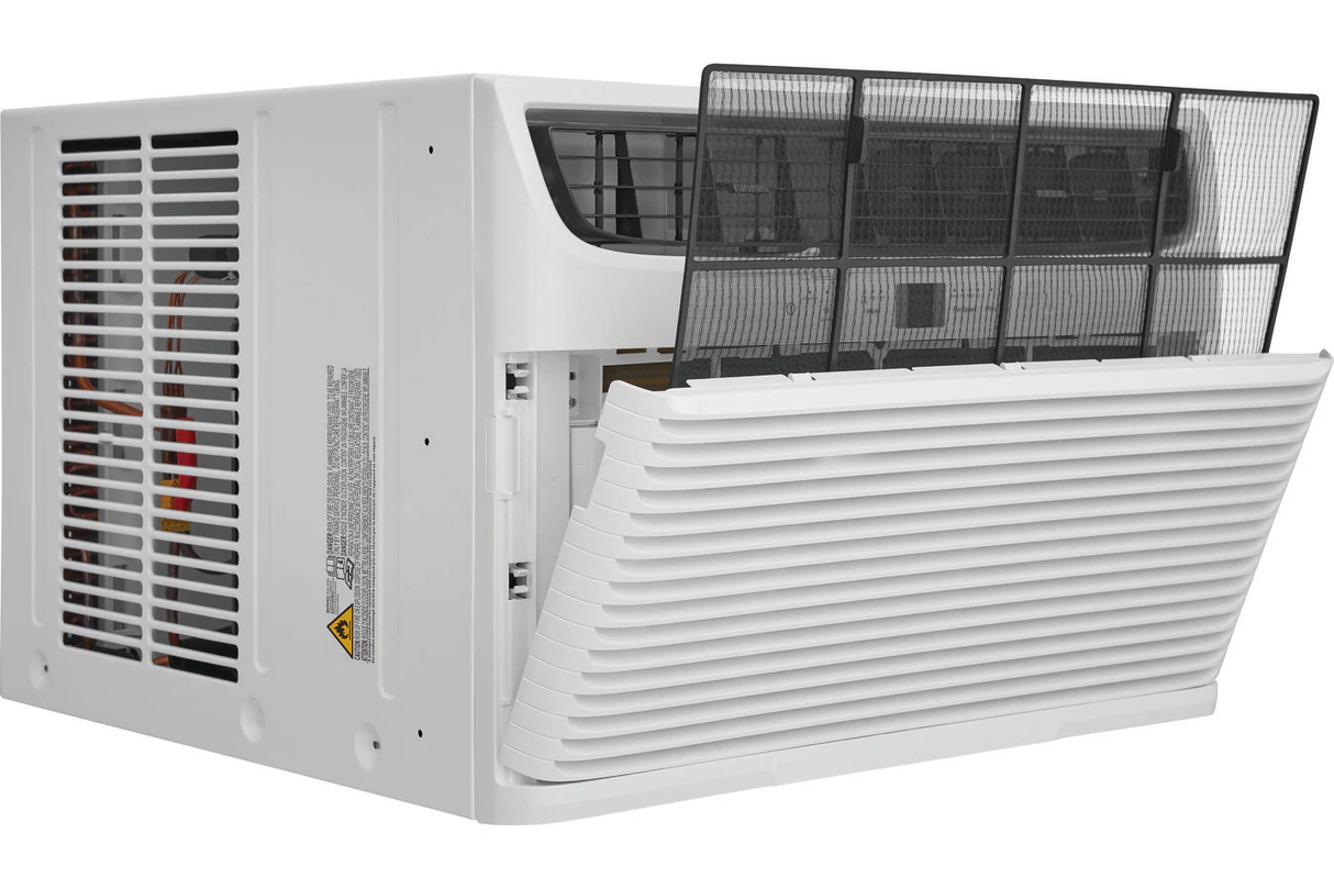 Frigidaire 25,000 BTU Window Air Conditioner left side view with open filter