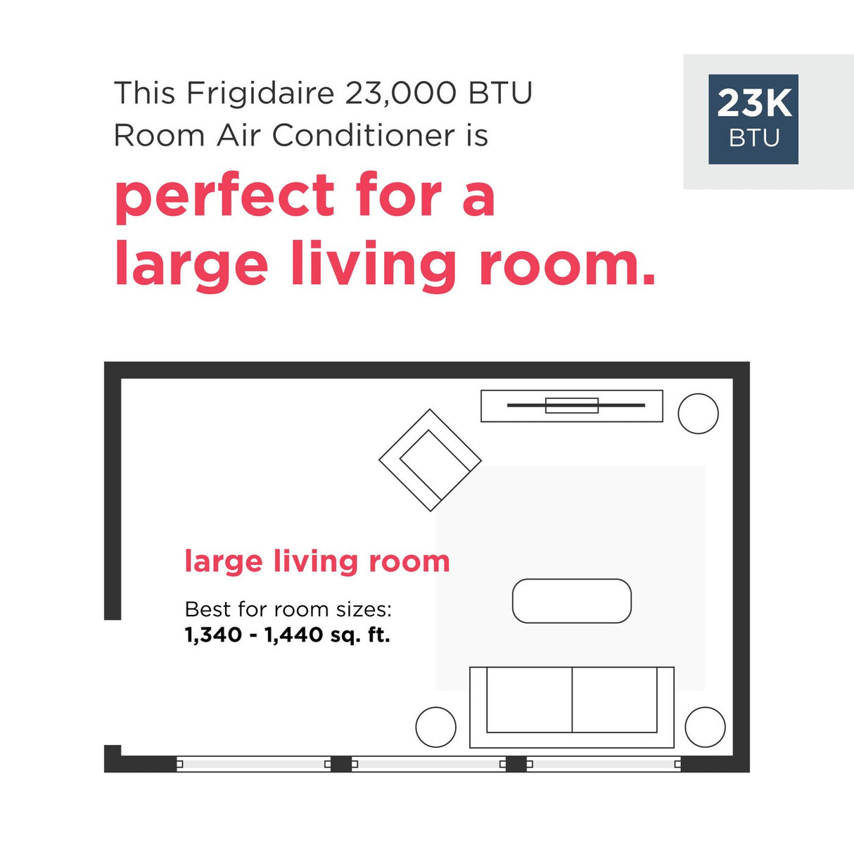 Room map for the installation of Frigidaire FHWE232WB2 window AC with heat
