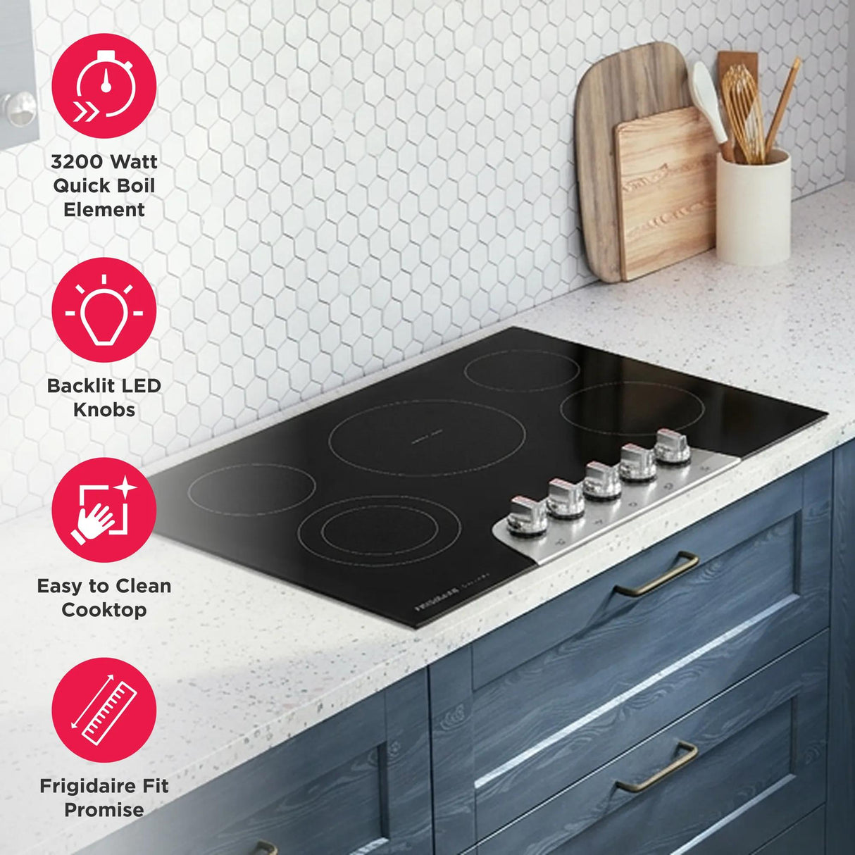 Frigidaire Gallery 30" Electric Cooktop with 5 Radiant Elements & EvenTemp, Stainless Steel