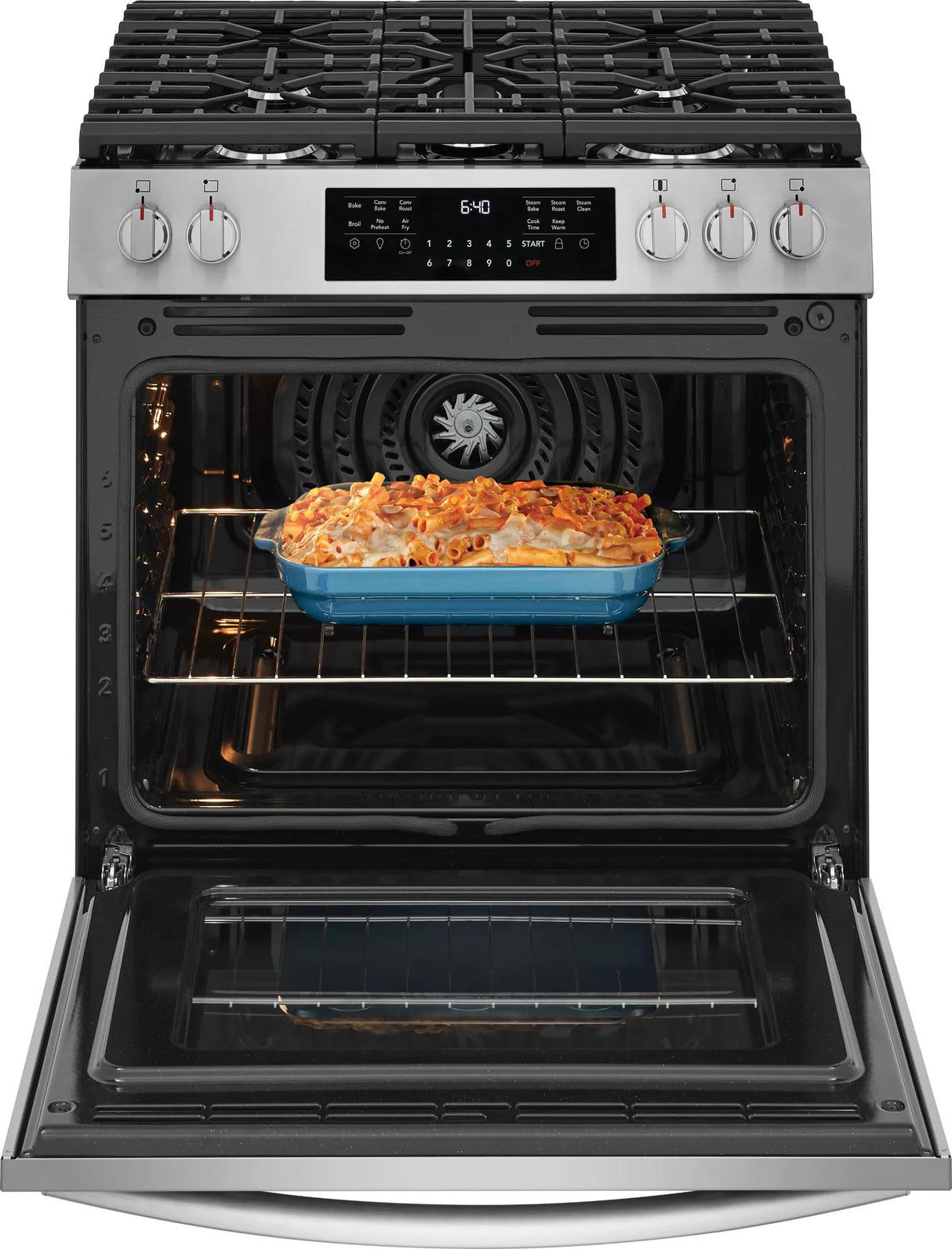 Frigidaire Gallery 30" Front Control Freestanding Gas Range with Total Convection & Air Fry, 5.1 Cu. Ft., Smudge-Proof Stainless Steel - GCFG3059BF
