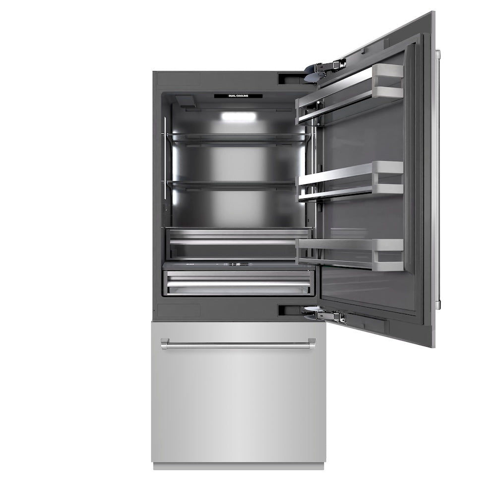 ZLINE 36 in. 19.8 cu. ft. Built-In Bottom Freezer Refrigerator with Water Dispenser and Ice Maker in Stainless Steel with Graphite Gray Interior (GRBIT-304-36) - (GRBIT30436) -