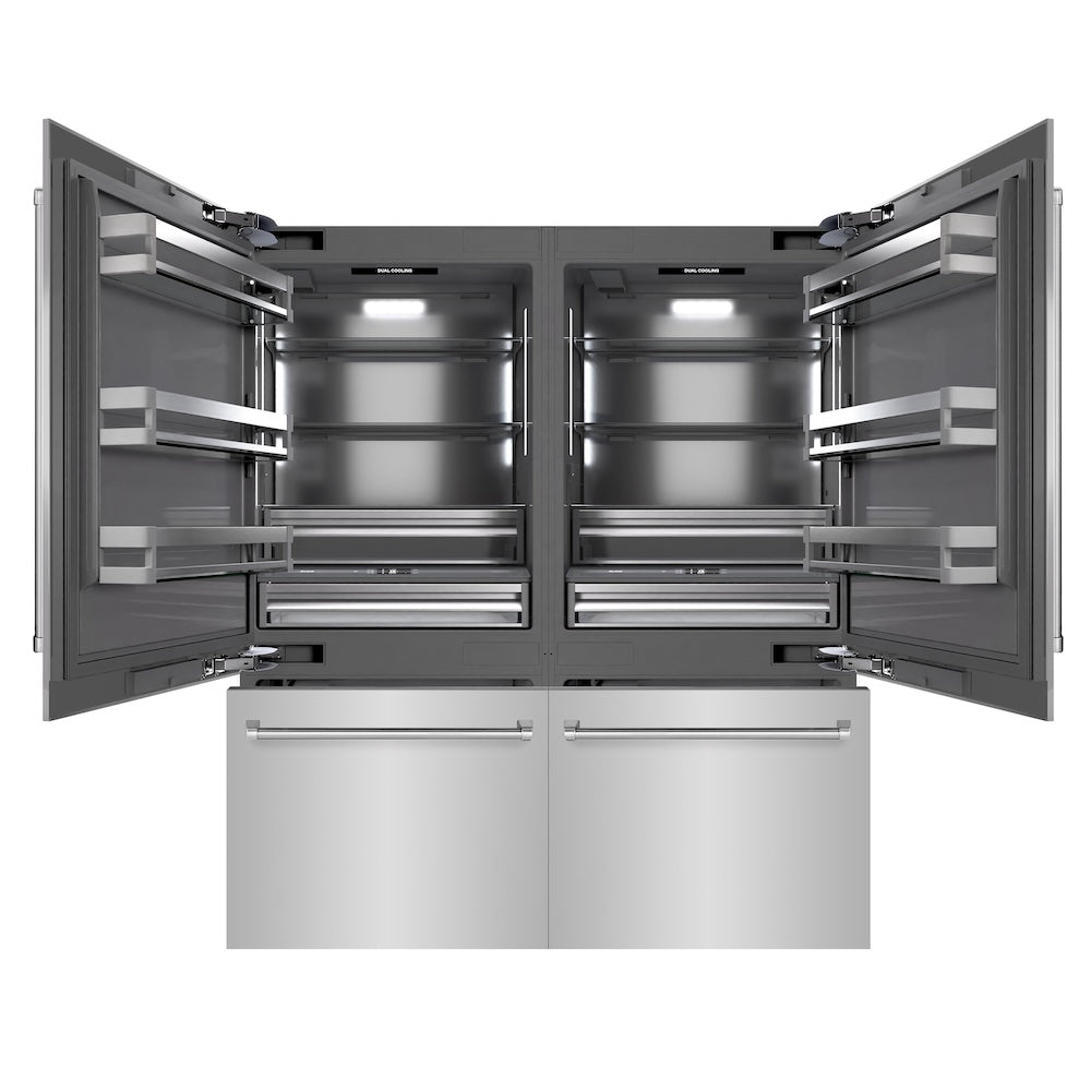 ZLINE 72 in. 39.6 cu. ft. French Door Built-In Bottom Freezer Refrigerator with Water Dispensers and Ice Makers in Stainless Steel with Graphite Gray Interior (GRBIT-304-72) - (GRBIT30472) -