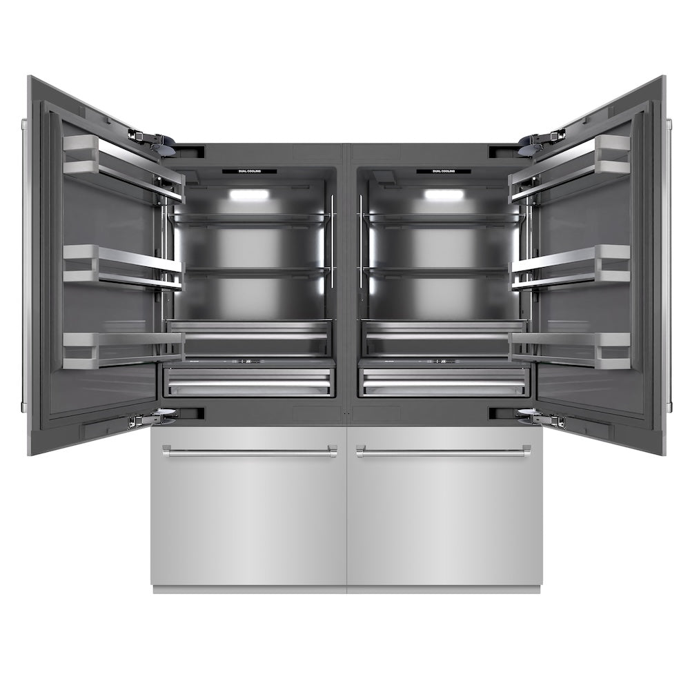 ZLINE 72 in. 39.6 cu. ft. French Door Built-In Bottom Freezer Refrigerator with Water Dispensers and Ice Makers in Stainless Steel with Graphite Gray Interior (GRBIT-304-72) - (GRBIT30472) -