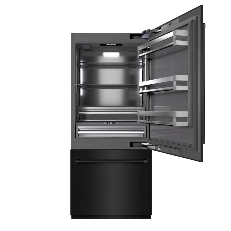 ZLINE 36 in. 19.8 cu. ft. Built-In Bottom Freezer Refrigerator with Water Dispenser and Ice Maker in Black Stainless Steel with Graphite Gray Interior (GRBIT-BS-36) - (GRBITBS36) -