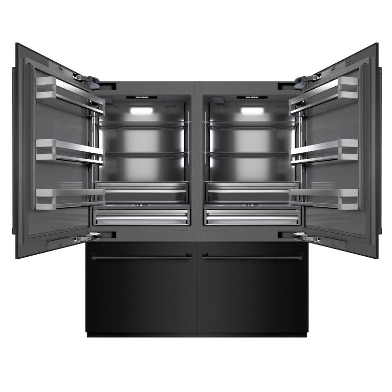 ZLINE 72 in. 39.6 cu. ft. French Door Built-In Bottom Freezer Refrigerator with Water Dispensers and Ice Makers in Black Stainless Steel with Graphite Gray Interior (GRBIT-BS-72) - (GRBITBS72) -
