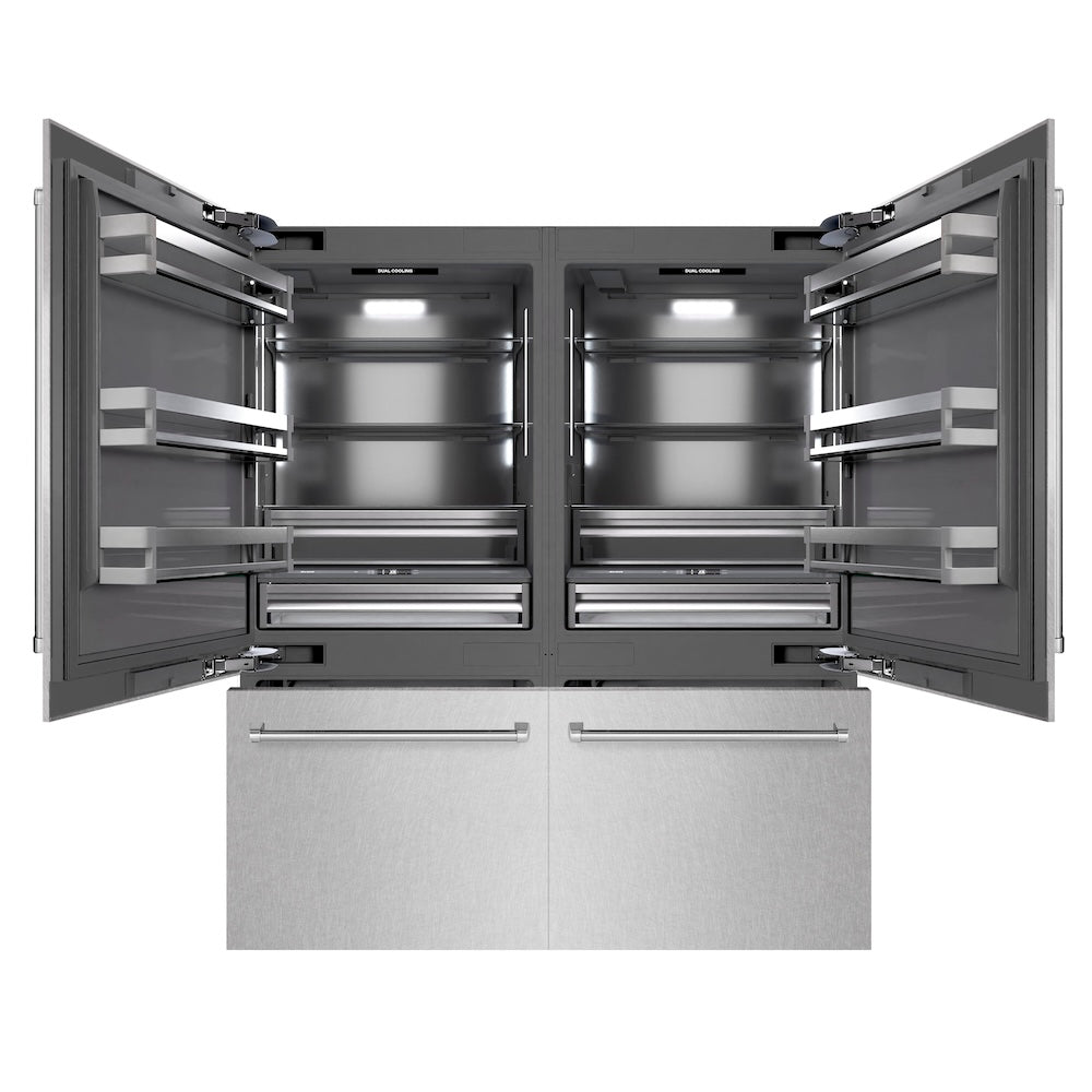 ZLINE 72 in. 39.6 cu. ft. French Door Built-In Bottom Freezer Refrigerator with Water Dispensers and Ice Makers in DuraSnow® Stainless Steel with Graphite Gray Interior (GRBIT-SN-72) - (GRBITSN72) -