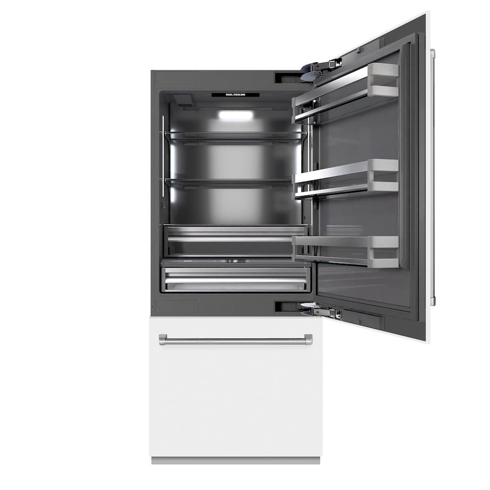ZLINE 36 in. 19.8 cu. ft. Built-In Bottom Freezer Refrigerator with Water Dispenser and Ice Maker in White Matte with Graphite Gray Interior (GRBIT-WM-36) - (GRBITWM36) -