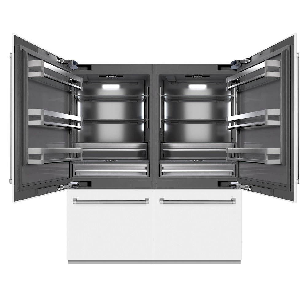 ZLINE 72 in. 39.6 cu. ft. French Door Built-In Bottom Freezer Refrigerator with Water Dispensers and Ice Makers in White Matte with Graphite Gray Interior (GRBIT-WM-72) - (GRBITWM72) -