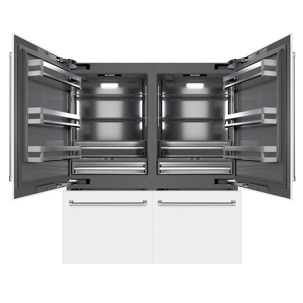 ZLINE 72 in. 39.6 cu. ft. French Door Built-In Bottom Freezer Refrigerator with Water Dispensers and Ice Makers in White Matte with Graphite Gray Interior (GRBIT-WM-72) - (GRBITWM72) -