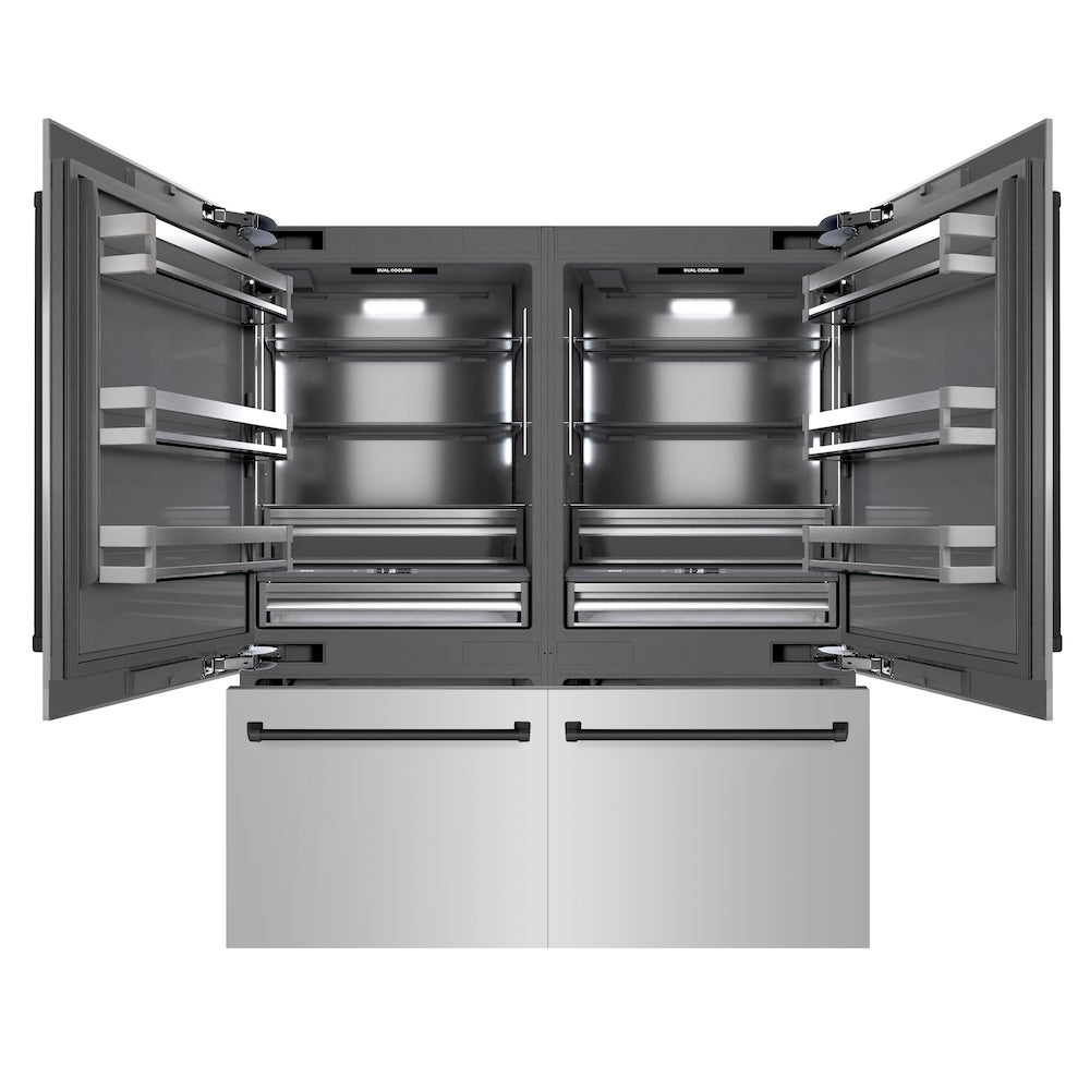 ZLINE Autograph Edition 72 in. 39.6 cu. ft. French Door Built-In Bottom Freezer Refrigerator with Water Dispensers and Ice Makers in Stainless Steel with Graphite Gray Interior and Matte Black Accents (GRBITZ-304-72MB) - (GRBITZ30472MB) -