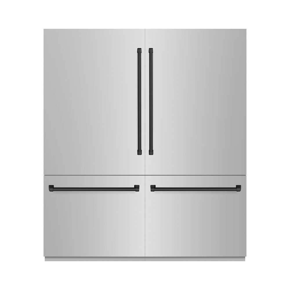 ZLINE Autograph Edition 72 in. 39.6 cu. ft. French Door Built-In Bottom Freezer Refrigerator with Water Dispensers and Ice Makers in Stainless Steel with Graphite Gray Interior and Matte Black Accents (GRBITZ-304-72MB) - (GRBITZ30472MB) -
