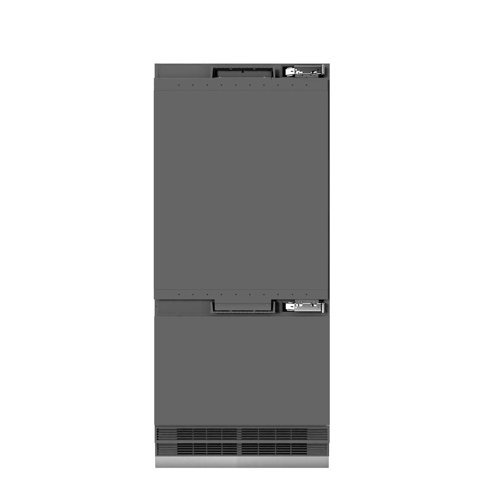 ZLINE Autograph Edition 36 in. 19.8 cu. ft. Panel Ready Built-In Bottom Freezer Refrigerator with Water Dispenser and Ice Maker with Graphite Gray Interior and Champagne Bronze Accents (GRBITZ-36-CB) - (GRBITZ36CB) -