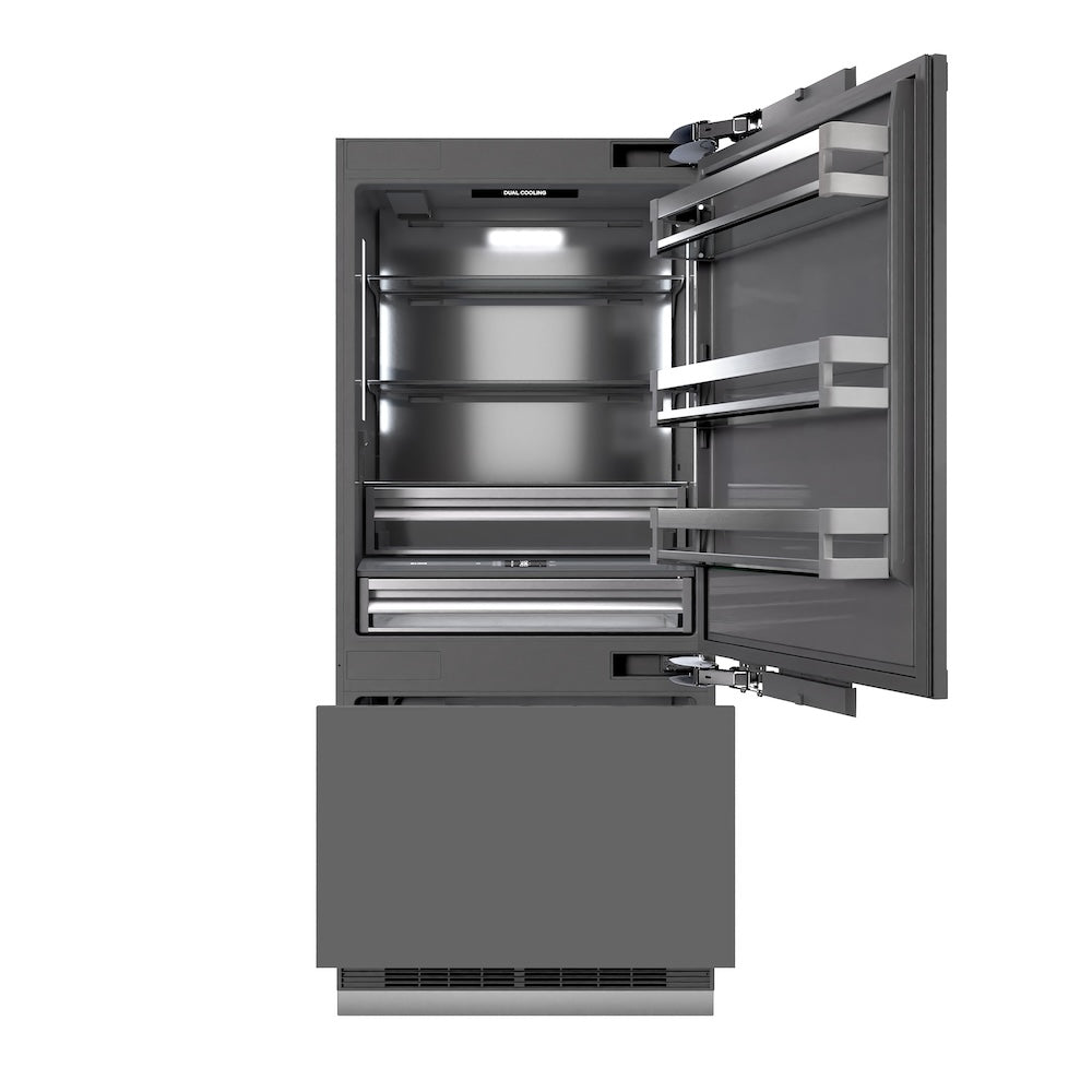ZLINE Autograph Edition 36 in. 19.8 cu. ft. Panel Ready Built-In Bottom Freezer Refrigerator with Water Dispenser and Ice Maker with Graphite Gray Interior and Polished Gold Accents (GRBITZ-36-G) - (GRBITZ36G) -