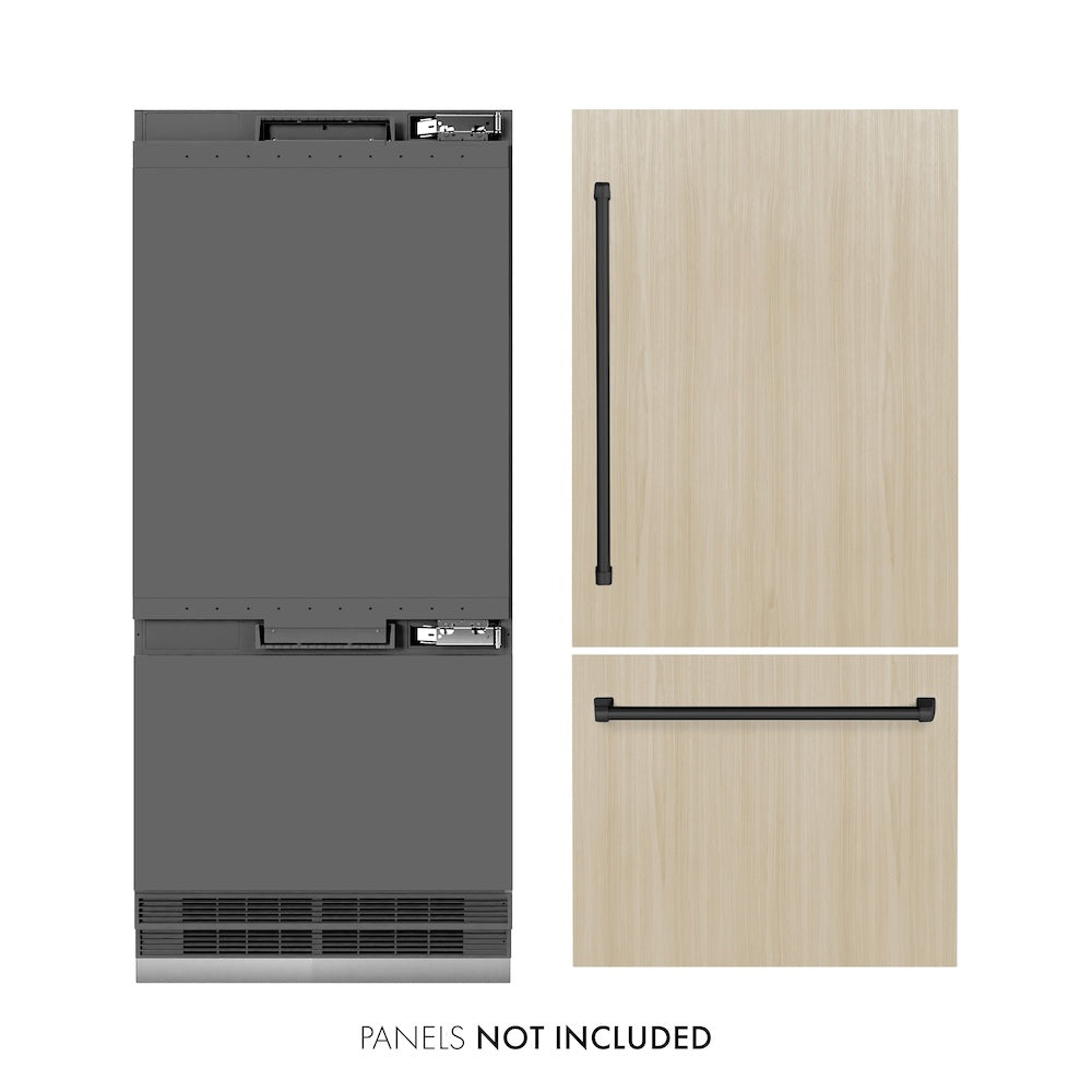 ZLINE Autograph Edition 36 in. 19.8 cu. ft. Panel Ready Built-In Bottom Freezer Refrigerator with Water Dispenser and Ice Maker with Graphite Gray Interior and Matte Black Accents (GRBITZ-36-MB) - (GRBITZ36MB) -
