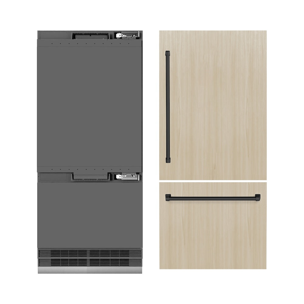 ZLINE Autograph Edition 36 in. 19.8 cu. ft. Panel Ready Built-In Bottom Freezer Refrigerator with Water Dispenser and Ice Maker with Graphite Gray Interior and Matte Black Accents (GRBITZ-36-MB) - (GRBITZ36MB) -