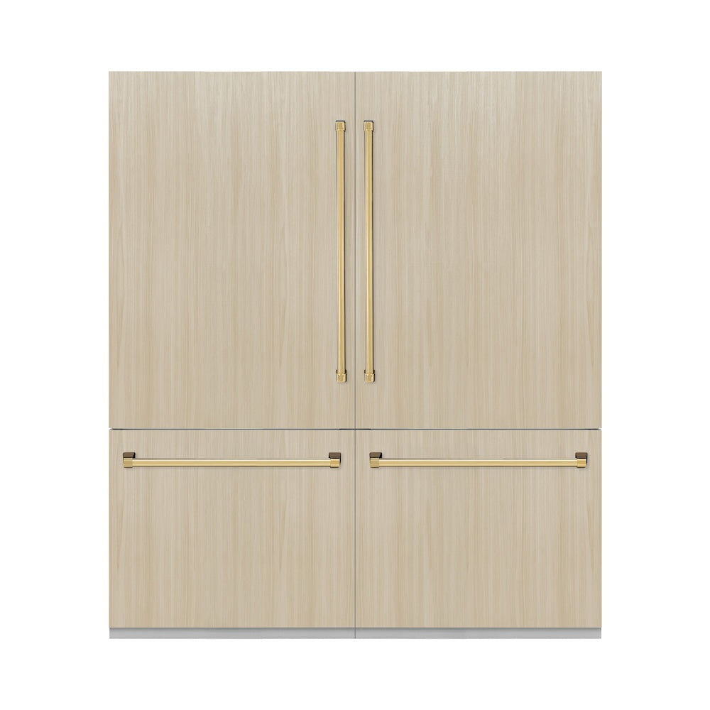 ZLINE Autograph Edition 72 in. 39.6 cu. ft. Panel Ready French Door Built-In Bottom Freezer Refrigerator with Water Dispensers and Ice Makers with Graphite Gray Interior and Polished Gold Accents (GRBITZ-72-G) - (GRBITZ72G) -
