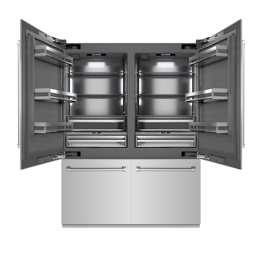 ZLINE 60 in. 32.2 cu. ft. French Door Built-In Bottom Freezer Refrigerator with Water Dispensers and Ice Makers in Stainless Steel with Graphite Gray Interior (GRBIV-304-60) - (GRBIV30460) -