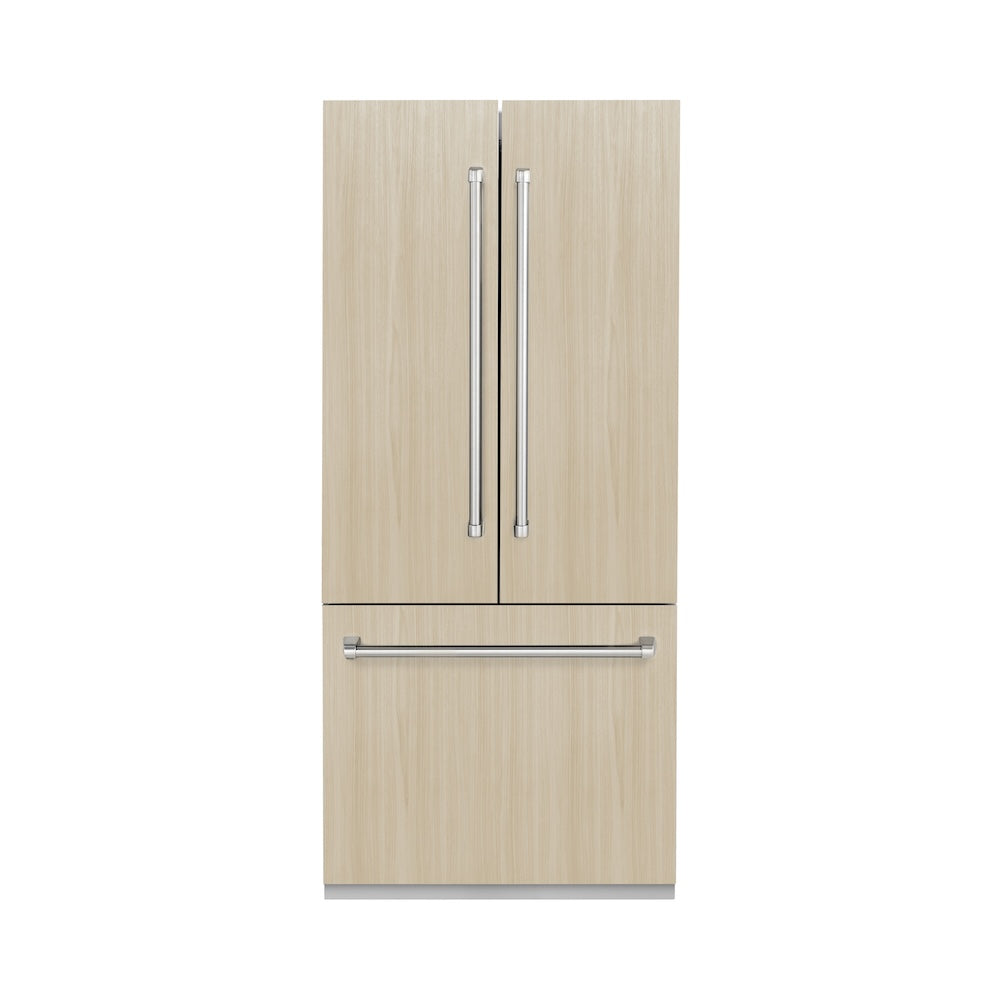 ZLINE 36 in. 19.6 cu. ft. Panel Ready French Door Built-In Bottom Freezer Refrigerator with Water Dispenser and Ice Maker with Graphite Gray Interior (GRBIV-36) - (GRBIV36) -