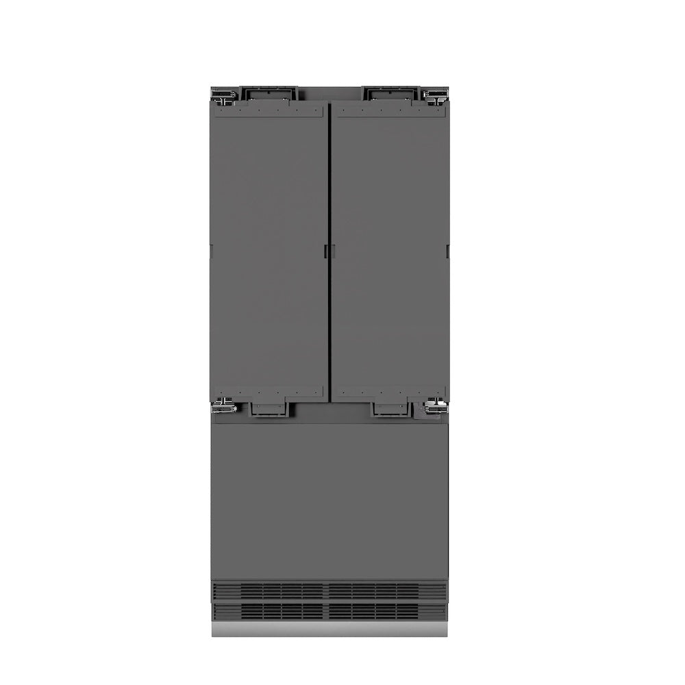 ZLINE 36 in. 19.6 cu. ft. Panel Ready French Door Built-In Bottom Freezer Refrigerator with Water Dispenser and Ice Maker with Graphite Gray Interior (GRBIV-36) - (GRBIV36) -