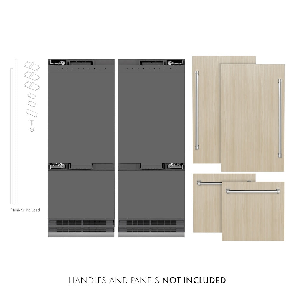 ZLINE 60 in. 32.2 cu. ft. Panel Ready French Door Built-In Bottom Freezer Refrigerator with Water Dispensers and Ice Makers with Graphite Gray Interior (GRBIV-60) - (GRBIV60) -