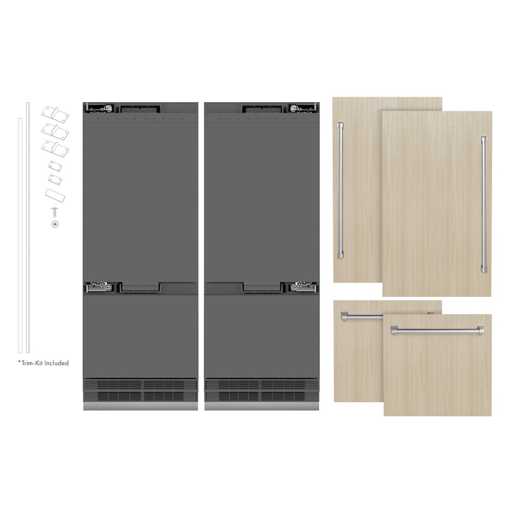 ZLINE 60 in. 32.2 cu. ft. Panel Ready French Door Built-In Bottom Freezer Refrigerator with Water Dispensers and Ice Makers with Graphite Gray Interior (GRBIV-60) - (GRBIV60) -
