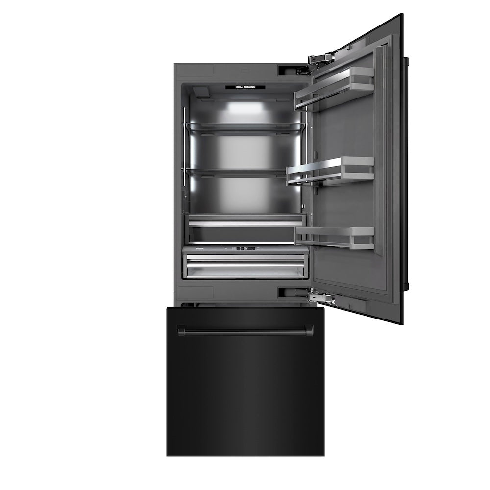 ZLINE 30 in. 16.1 cu. ft. Built-In Bottom Freezer Refrigerator with Water Dispenser and Ice Maker in Black Stainless Steel with Graphite Gray Interior (GRBIV-BS-30) - (GRBIVBS30) -