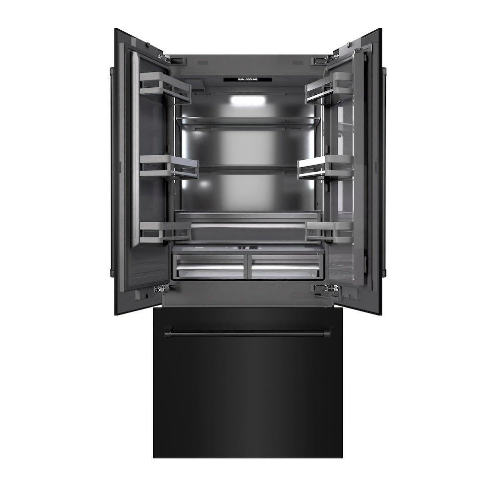 ZLINE 36 in. 19.6 cu. ft. French Door Built-In Bottom Freezer Refrigerator with Water Dispenser and Ice Maker in Black Stainless Steel with Graphite Gray Interior (GRBIV-BS-36) - (GRBIVBS36) -