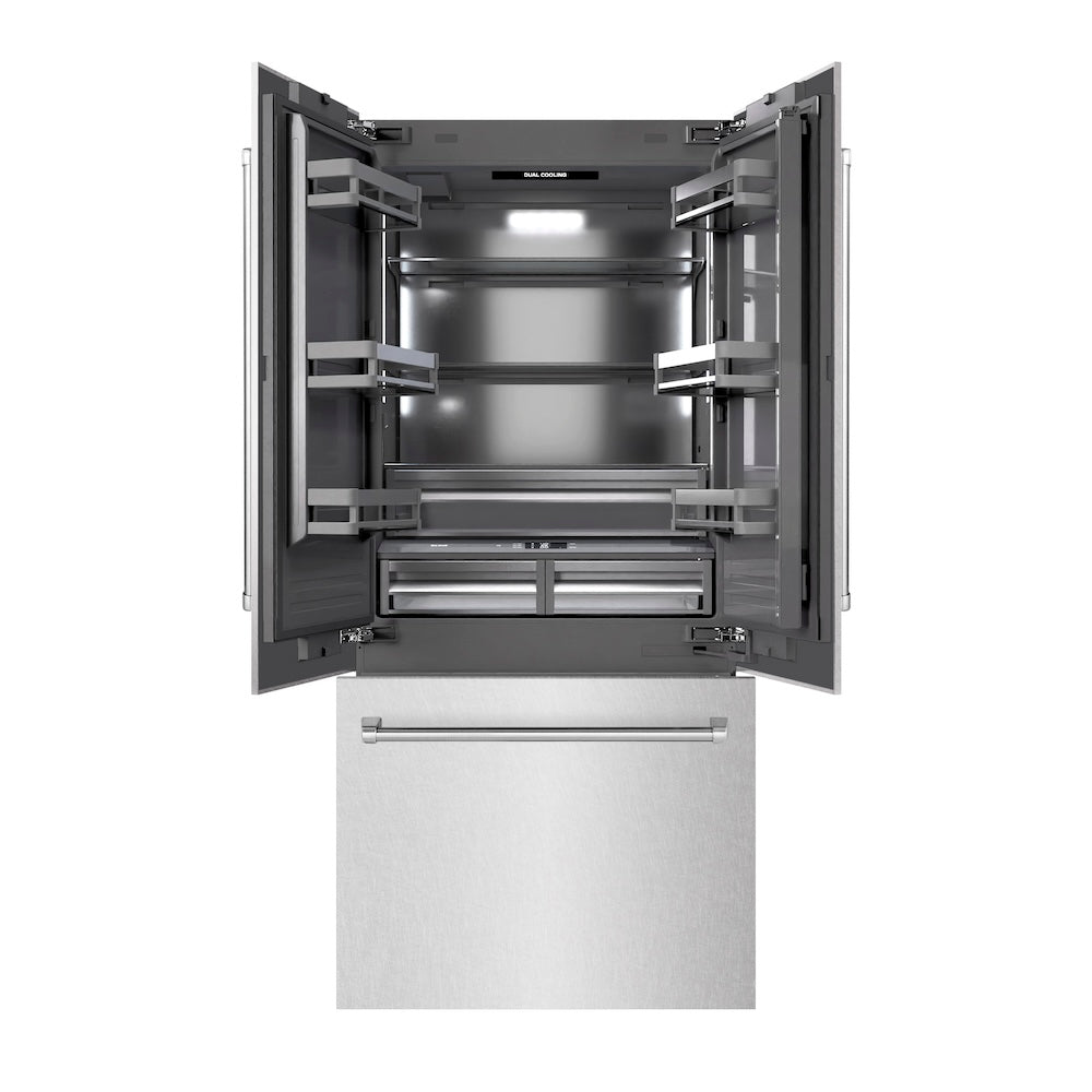 ZLINE 36 in. 19.6 cu. ft. French Door Built-In Bottom Freezer Refrigerator with Water Dispenser and Ice Maker in DuraSnow® Stainless Steel with Graphite Gray Interior (GRBIV-SN-36) - (GRBIVSN36) -
