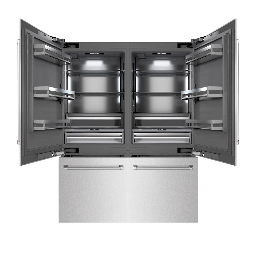 ZLINE 60 in. 32.2 cu. ft. French Door Built-In Bottom Freezer Refrigerator with Water Dispensers and Ice Makers in DuraSnow® Stainless Steel with Graphite Gray Interior (GRBIV-SN-60) - (GRBIVSN60) -