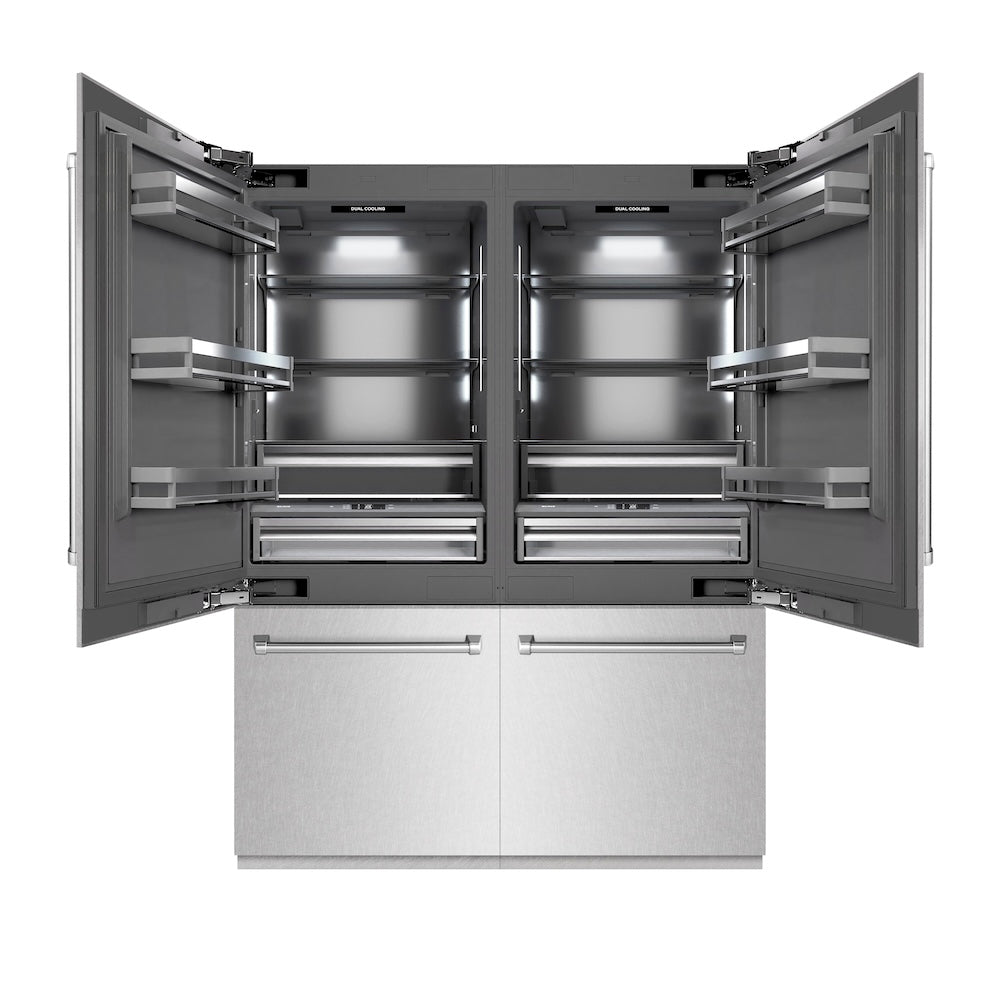 ZLINE 60 in. 32.2 cu. ft. French Door Built-In Bottom Freezer Refrigerator with Water Dispensers and Ice Makers in DuraSnow® Stainless Steel with Graphite Gray Interior (GRBIV-SN-60) - (GRBIVSN60) -