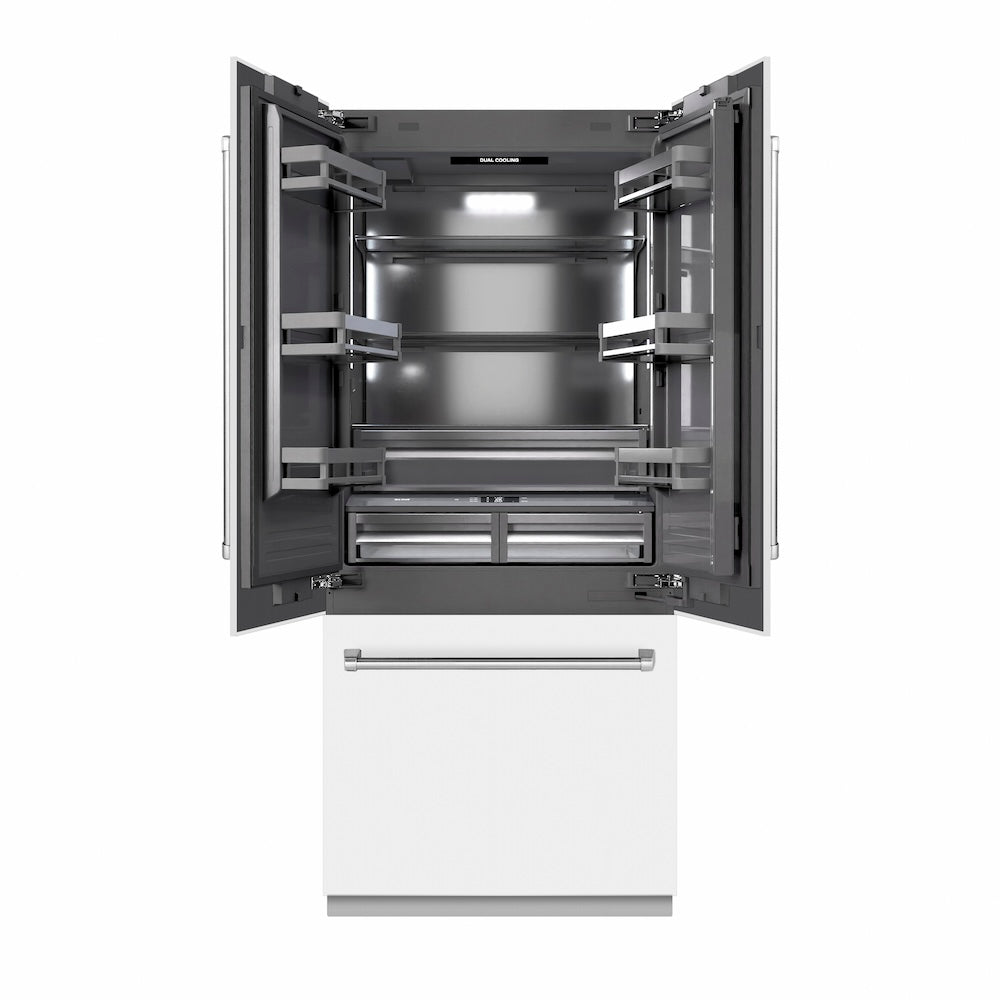 ZLINE 36 in. 19.6 cu. ft. French Door Built-In Bottom Freezer Refrigerator with Water Dispenser and Ice Maker in White Matte with Graphite Gray Interior (GRBIV-WM-36) - (GRBIVWM36) -