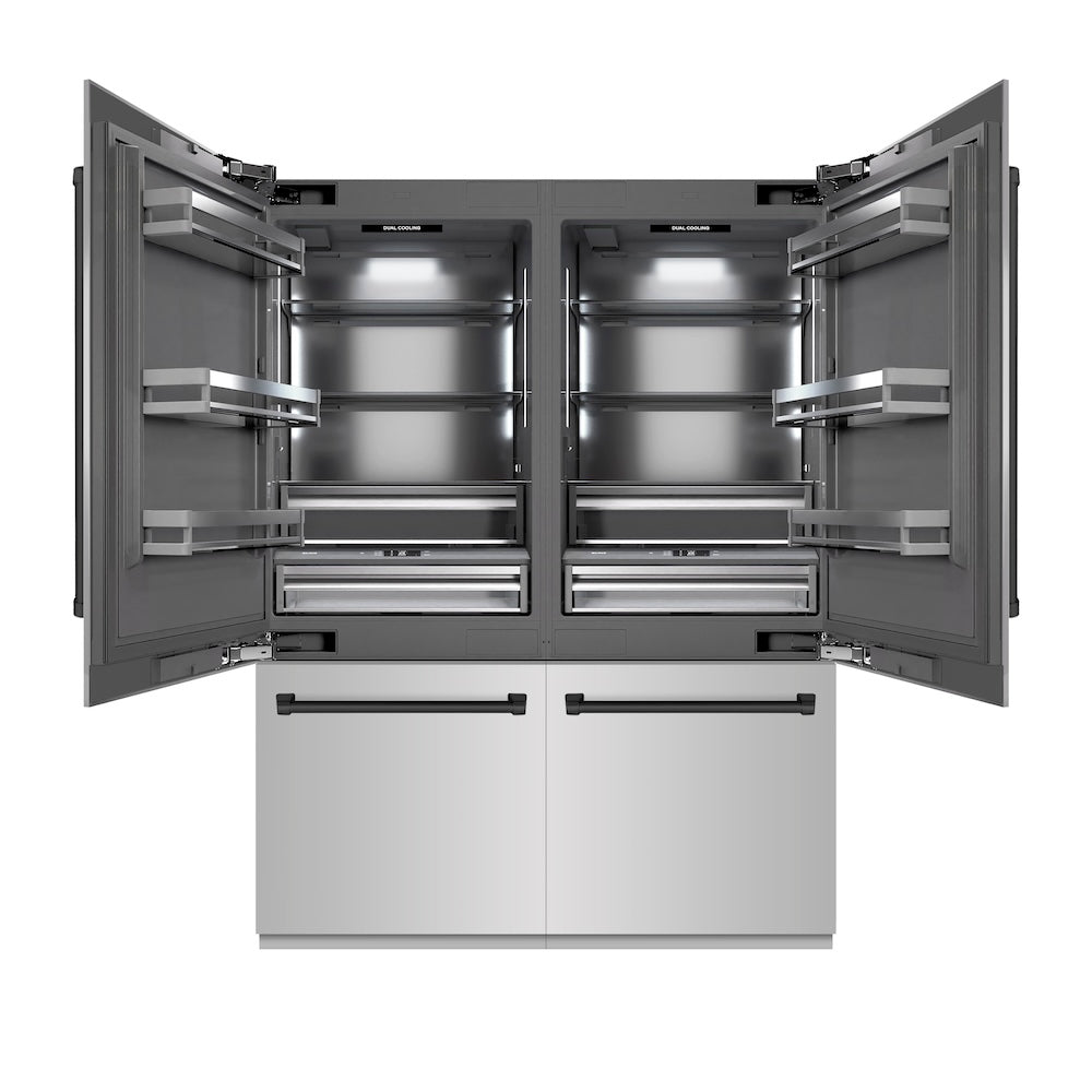 ZLINE Autograph Edition 60 in. 32.2 cu. ft. French Door Built-In Bottom Freezer Refrigerator with Water Dispenser and Ice Maker in Stainless Steel with Graphite Gray Interior and Matte Black Accents (GRBIVZ-304-60MB) - (GRBIVZ30460MB) -