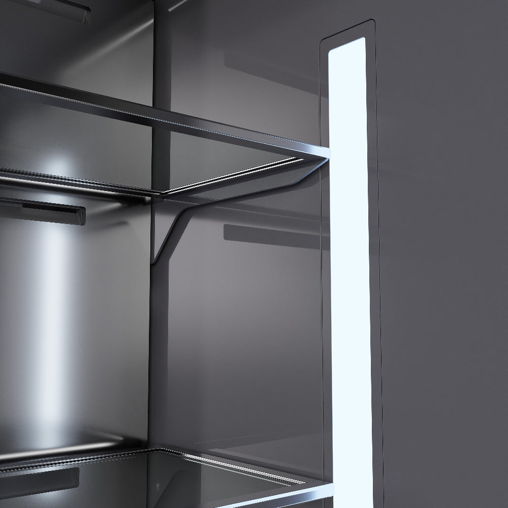 ZLINE Autograph Edition 36 in. 19.6 cu. ft. Panel Ready French Door Built-In Bottom Freezer Refrigerator with Water Dispenser and Ice Maker with Graphite Gray Interior and Champagne Bronze Accents (GRBIVZ-36-CB) - (GRBIVZ36CB) -