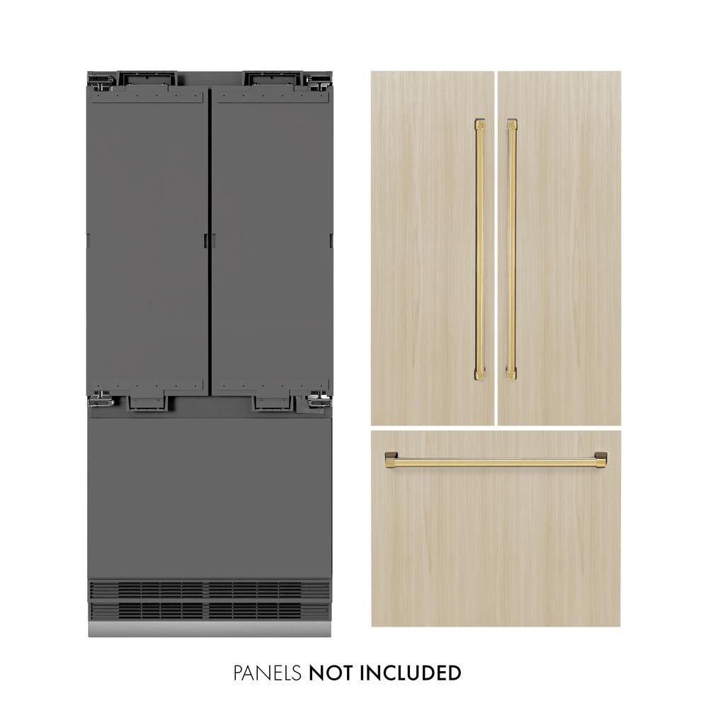 ZLINE Autograph Edition 36 in. 19.6 cu. ft. Panel Ready French Door Built-In Bottom Freezer Refrigerator with Water Dispenser and Ice Maker with Graphite Gray Interior and Polished Gold Accents (GRBIVZ-36-G) - (GRBIVZ36G) -