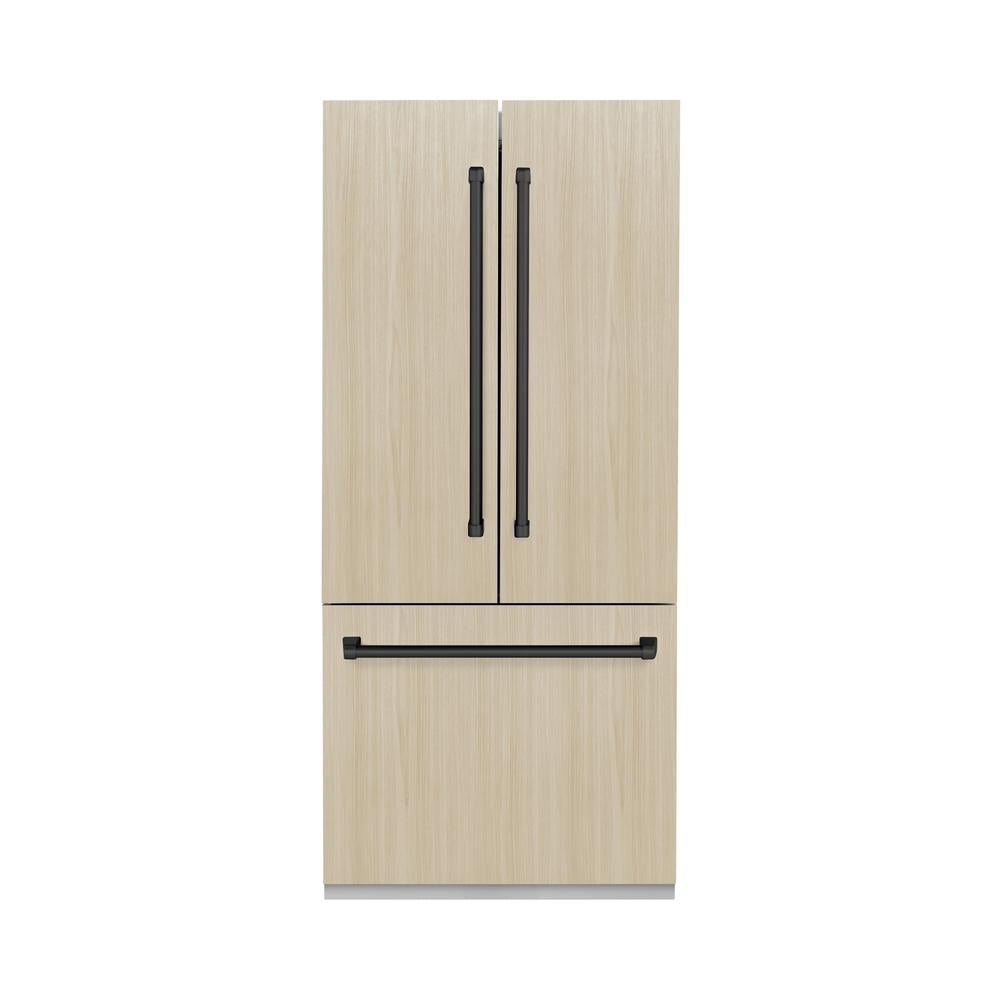 ZLINE Autograph Edition 36 in. 19.6 cu. ft. Panel Ready French Door Built-In Bottom Freezer Refrigerator with Water Dispenser and Ice Maker with Graphite Gray Interior and Matte Black Accents (GRBIVZ-36-MB) - (GRBIVZ36MB) -