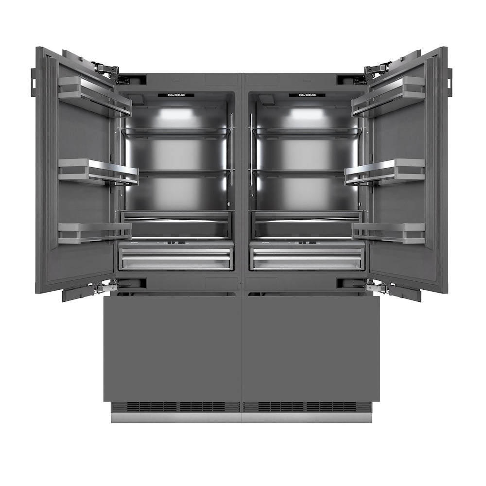 ZLINE Autograph Edition 60 in. 32.2 cu. ft. Panel Ready French Door Built-In Bottom Freezer Refrigerator with Water Dispenser and Ice Maker with Graphite Gray Interior and Champagne Bronze Accents (GRBIVZ-60-CB) - (GRBIVZ60CB) -
