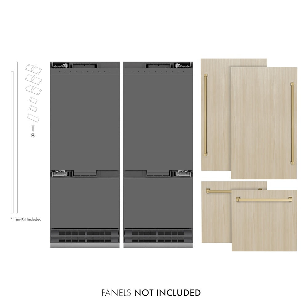 ZLINE Autograph Edition 60 in. 32.2 cu. ft. Panel Ready French Door Built-In Bottom Freezer Refrigerator with Water Dispenser and Ice Maker with Graphite Gray Interior and Champagne Bronze Accents (GRBIVZ-60-CB) - (GRBIVZ60CB) -