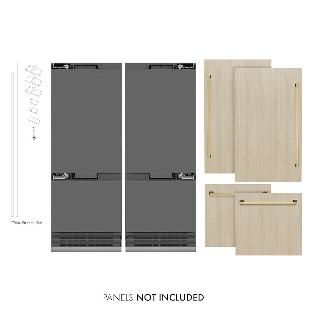 ZLINE Autograph Edition 60 in. 32.2 cu. ft. Panel Ready French Door Built-In Bottom Freezer Refrigerator with Water Dispenser and Ice Maker with Graphite Gray Interior and Polished Gold Accents (GRBIVZ-60-G) - (GRBIVZ60G) -