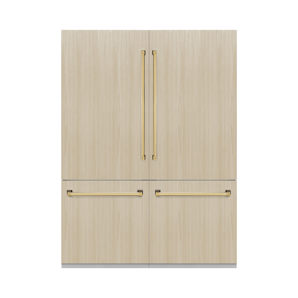 ZLINE Autograph Edition 60 in. 32.2 cu. ft. Panel Ready French Door Built-In Bottom Freezer Refrigerator with Water Dispenser and Ice Maker with Graphite Gray Interior and Polished Gold Accents (GRBIVZ-60-G) - (GRBIVZ60G) -