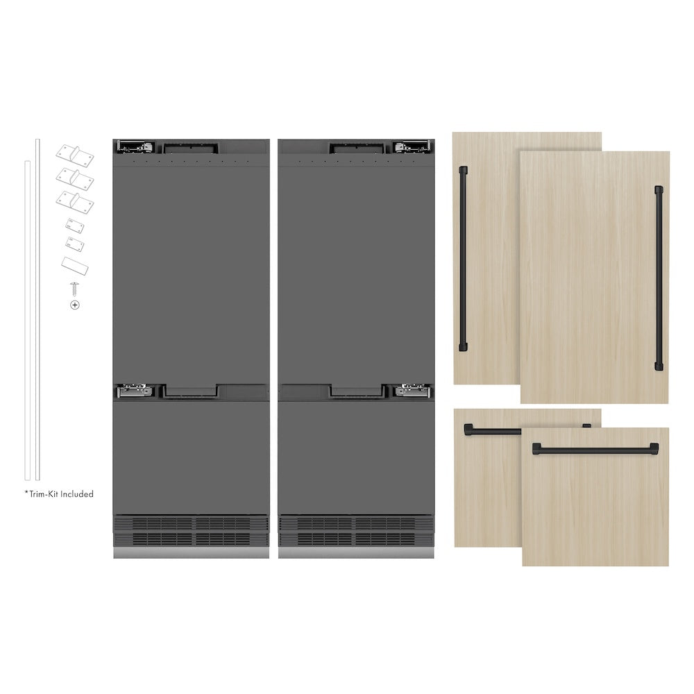 ZLINE Autograph Edition 60 in. 32.2 cu. ft. Panel Ready French Door Built-In Bottom Freezer Refrigerator with Water Dispenser and Ice Maker with Graphite Gray Interior and Matte Black Accents (GRBIVZ-60-MB) - (GRBIVZ60MB) -
