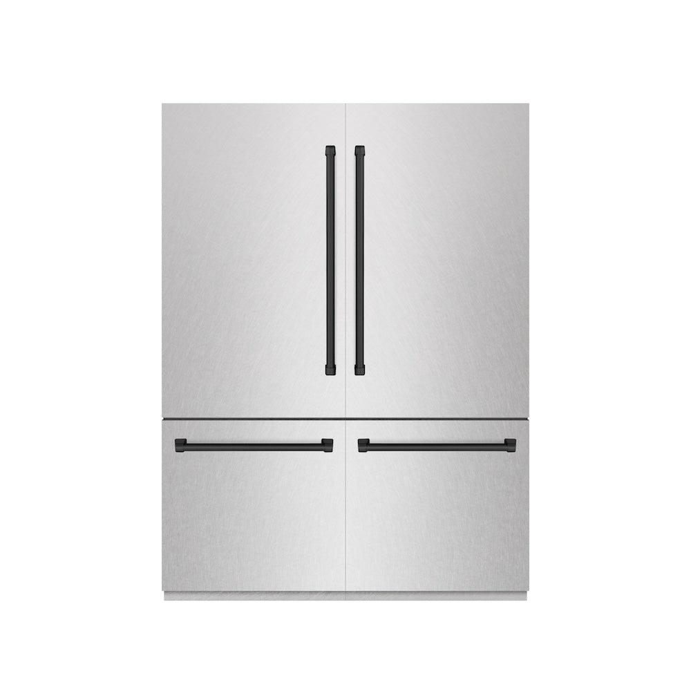 ZLINE Autograph Edition 60 in. 32.2 cu. ft. French Door Built-In Bottom Freezer Refrigerator with Water Dispenser and Ice Maker in DuraSnow® Stainless Steel with Graphite Gray Interior and Matte Black Accents (GRBIVZ-SN-60-MB) - (GRBIVZSN60MB) -
