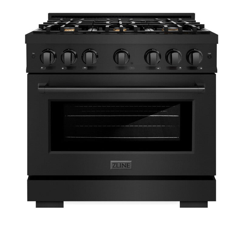 ZLINE 36 in. 5.2 cu. ft. Select Dual Fuel Range with Gas Cooktop and Electric Convection Oven in Black Stainless Steel with 6 Brass Burners (HDRB-BR-36) - (HDRBBR36) -