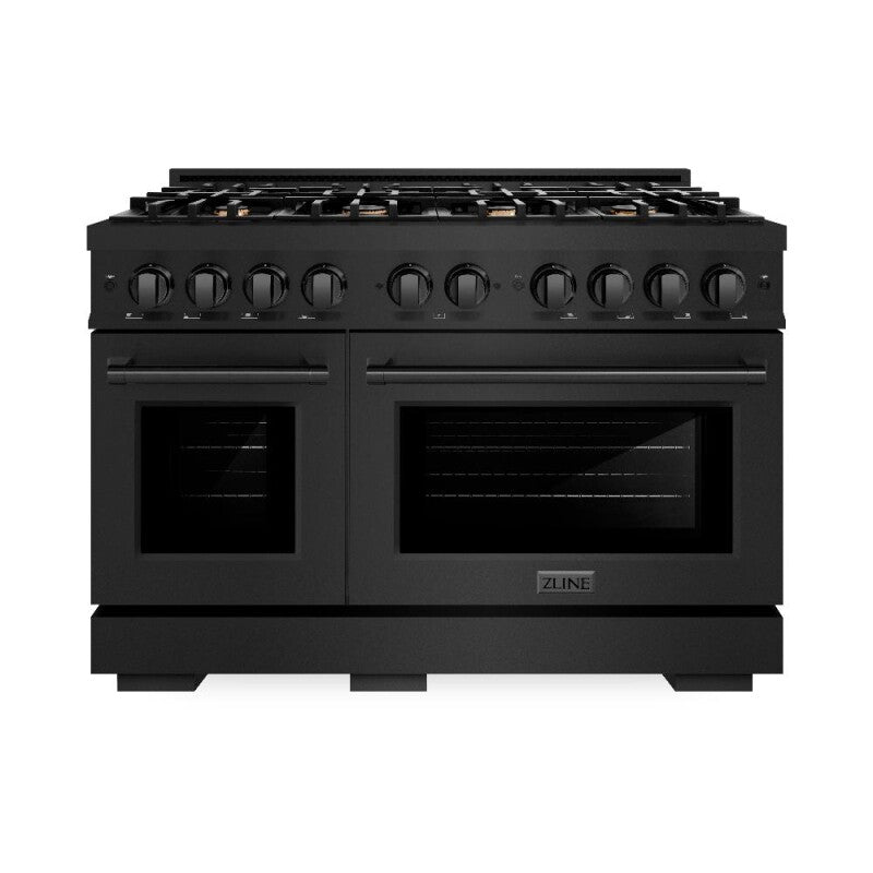 ZLINE 48 in. 6.7 cu. ft. Select Double Oven Dual Fuel Range in Black Stainless Steel with 8 Brass Burners (HDRB-BR-48) - (HDRBBR48) -