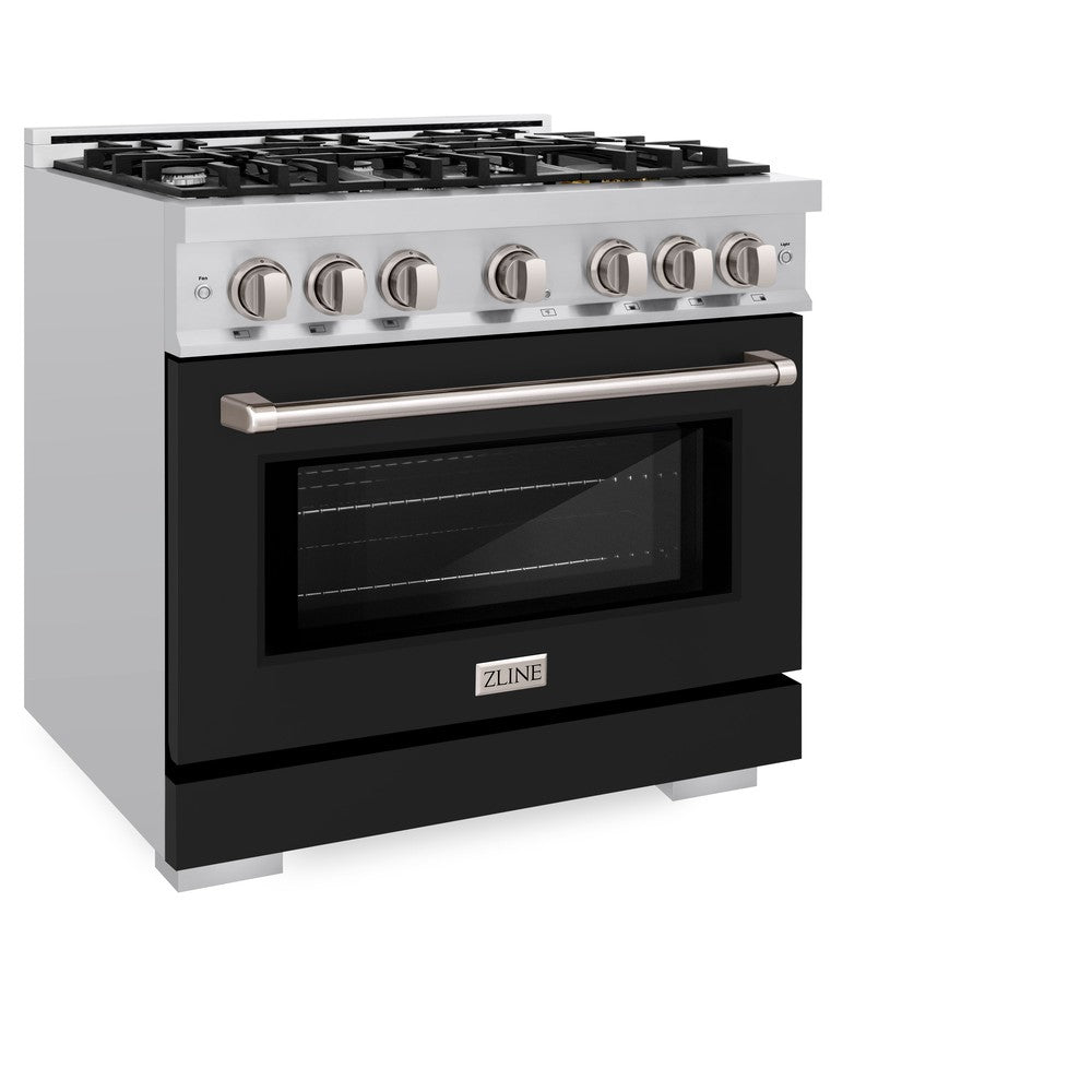 ZLINE 36 in. 5.2 cu. ft. Select Dual Fuel Range with 6 Burner Gas Cooktop and Electric Convection Oven in Stainless Steel with Black Matte Door (HDR-BLM-36) - (HDRBLM36) -