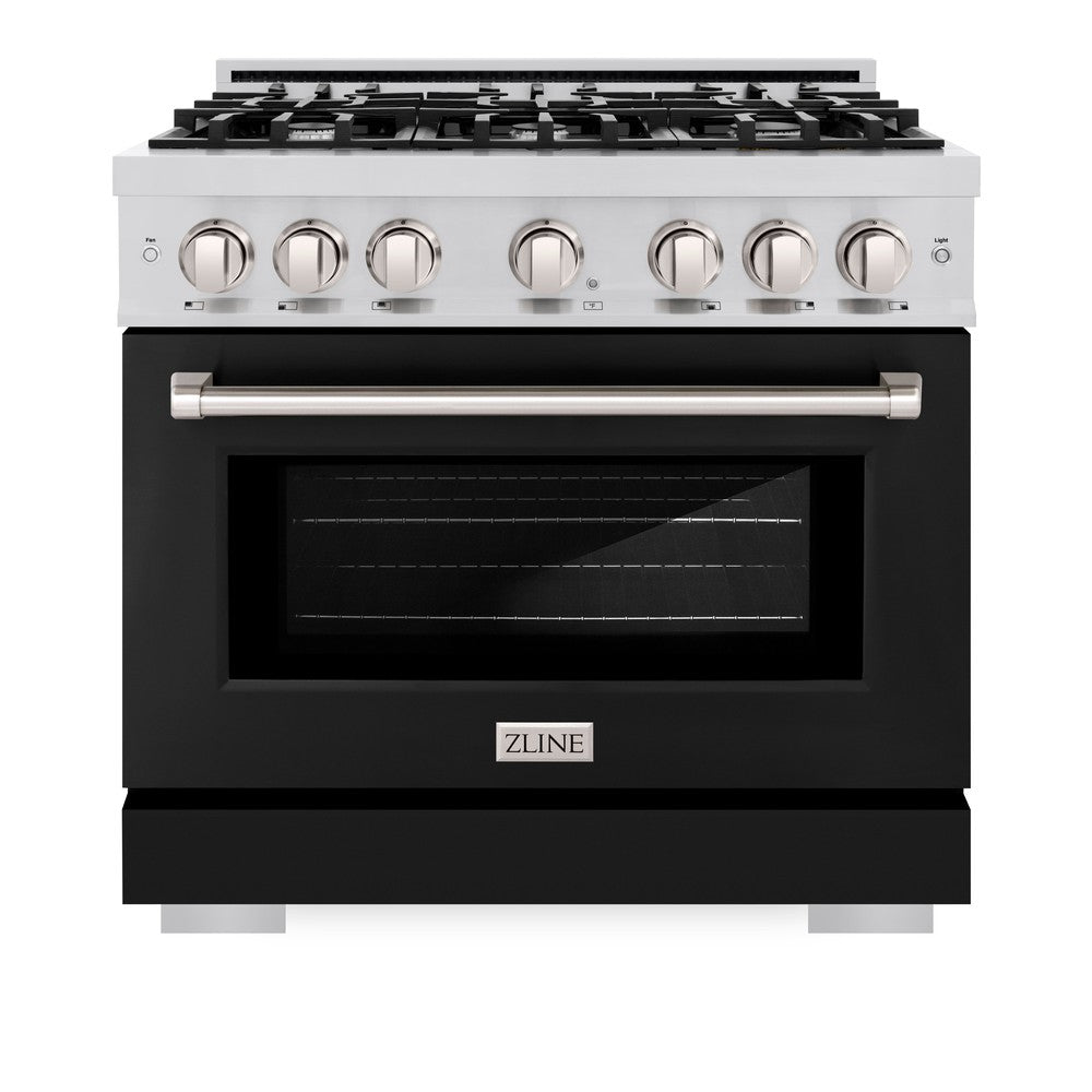 ZLINE 36 in. 5.2 cu. ft. Select Dual Fuel Range with 6 Burner Gas Cooktop and Electric Convection Oven in Stainless Steel with Black Matte Door (HDR-BLM-36) - (HDRBLM36) -