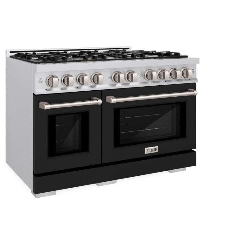 ZLINE 48 in. 6.7 cu. ft. Select Double Oven Dual Fuel Range with 8 Burner Gas Cooktop in Stainless Steel with Black Matte Doors (HDR-BLM-48) - (HDRBLM48) -