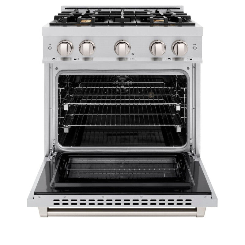 ZLINE 30 in. 4.2 cu. ft. Select Dual Fuel Range with Gas Cooktop and Electric Convection Oven in Stainless Steel with 4 Brass Burners (HDR-BR-30) - (HDRBR30) -