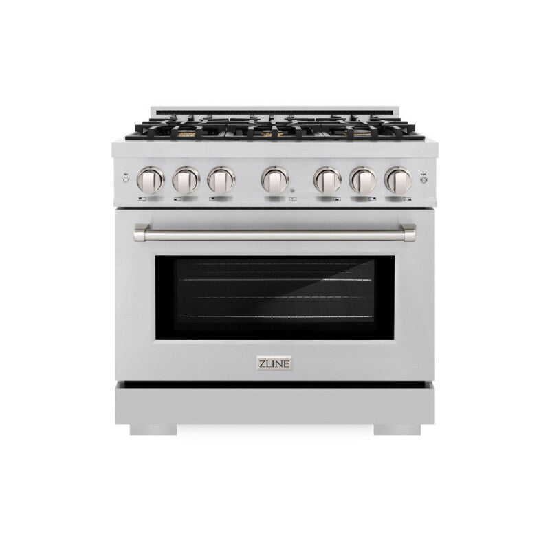 ZLINE 36 in. 5.2 cu. ft. Select Dual Fuel Range with Gas Cooktop and Electric Convection Oven in Stainless Steel with 6 Brass Burners (HDR-BR-36) - (HDRBR36) -