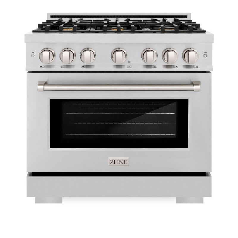 ZLINE 36 in. 5.2 cu. ft. Select Dual Fuel Range with Gas Cooktop and Electric Convection Oven in Stainless Steel with 6 Brass Burners (HDR-BR-36) - (HDRBR36) -