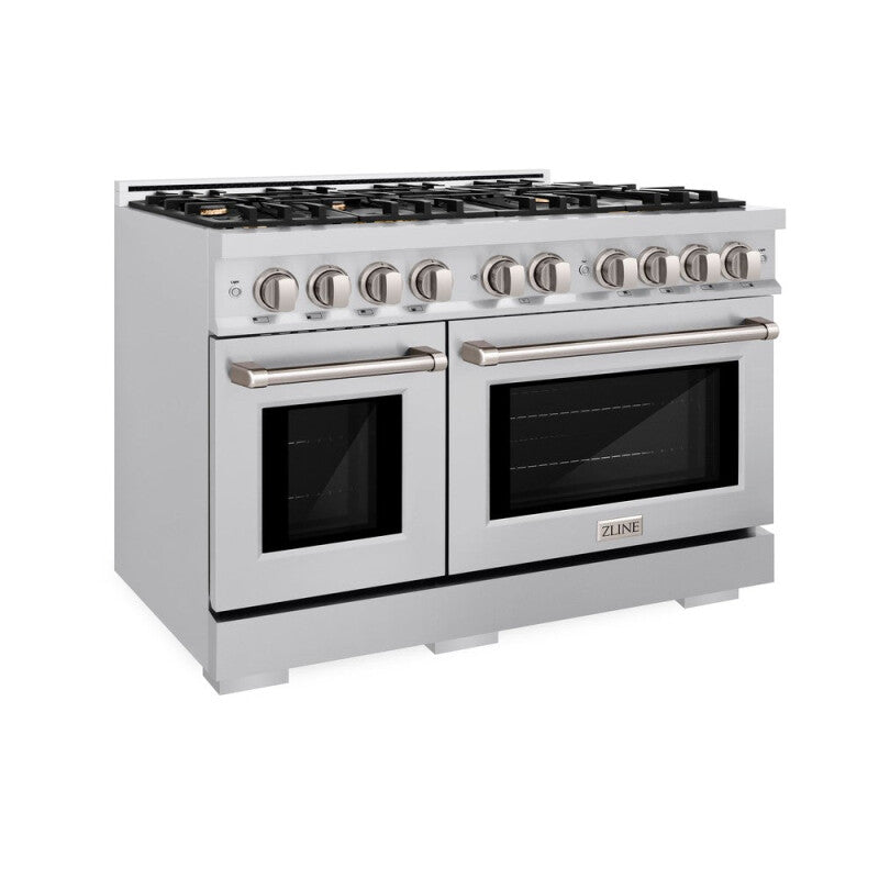 ZLINE 48 in. 6.7 cu. ft. Select Double Oven Dual Fuel Range in Stainless Steel with 8 Brass Burners (HDR-BR-48) - (HDRBR48) -